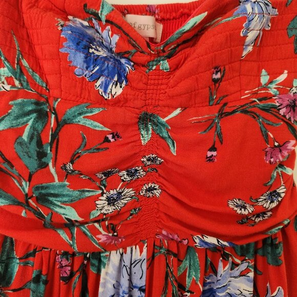 Band Of Gypsies BOG Collective Red Floral Strapless Jumpsuit Summer Boho Flowy - Picture 7 of 13
